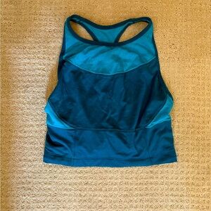 Icebreaker Meld Zone womens long sports bra, size L in teal and aqua